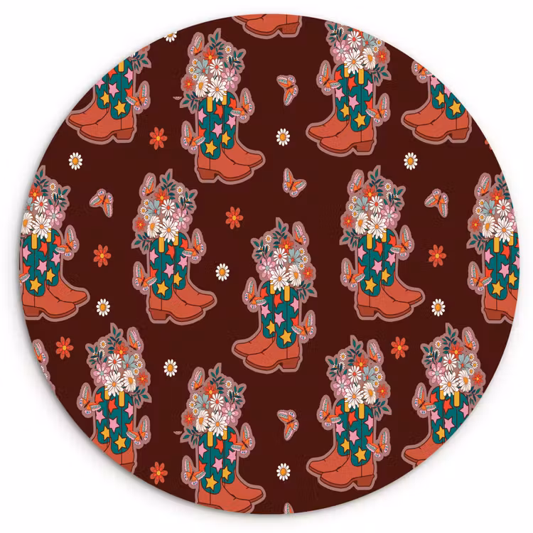Donker - Cowboy - Laars - Patroon Wandcirkel kunststof plaat 5mm dik klein 188 -3d