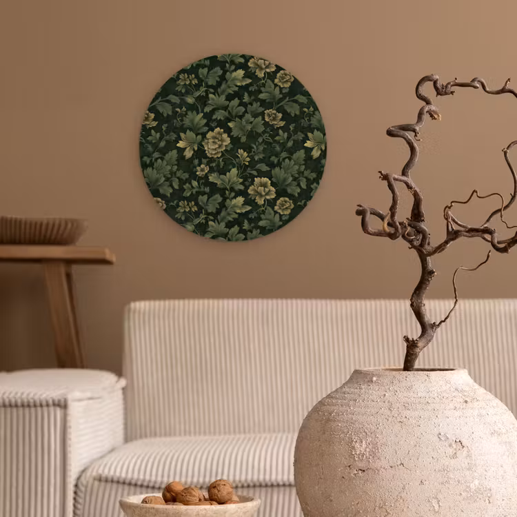 Donker - Groen - Goud - Botanisch Wandcirkel kunststof plaat 5mm dik klein 188 -sfeer1