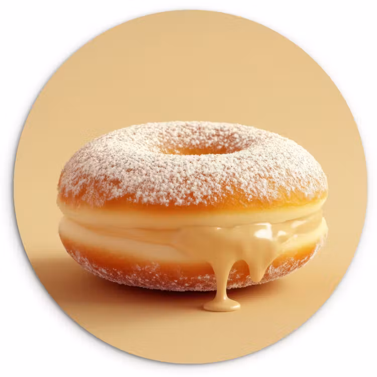 Donut - Romig - Poedersuiker - Beige Wandcirkel kunststof plaat 5mm dik klein -3d