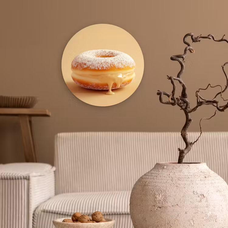 Donut - Romig - Poedersuiker - Beige Wandcirkel kunststof plaat 5mm dik klein -sfeer1