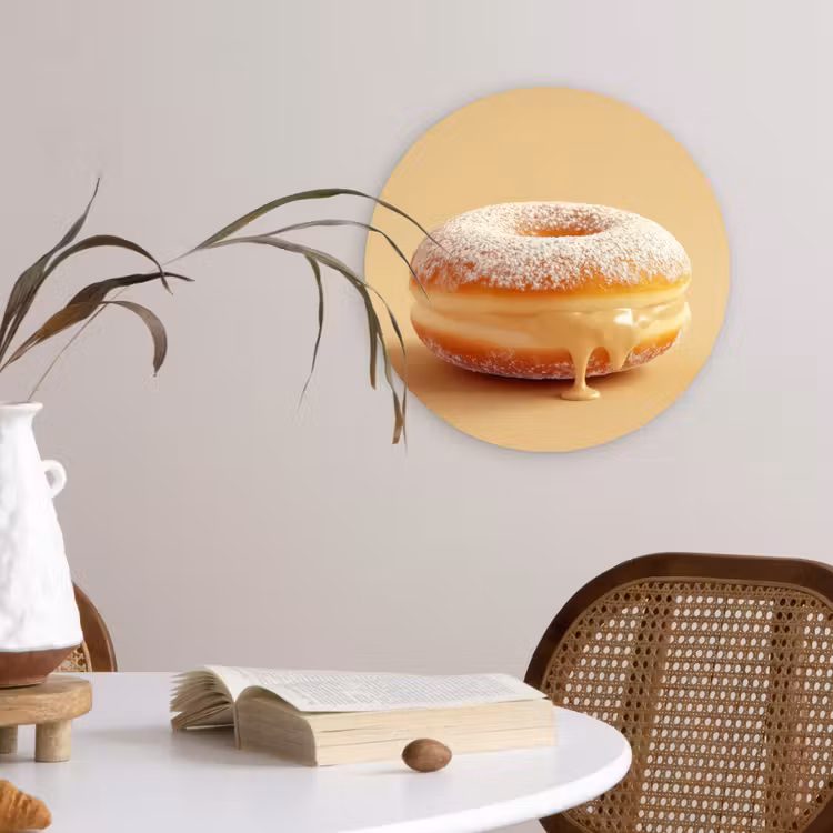 Donut - Romig - Poedersuiker - Beige Wandcirkel kunststof plaat 5mm dik klein -sfeer4
