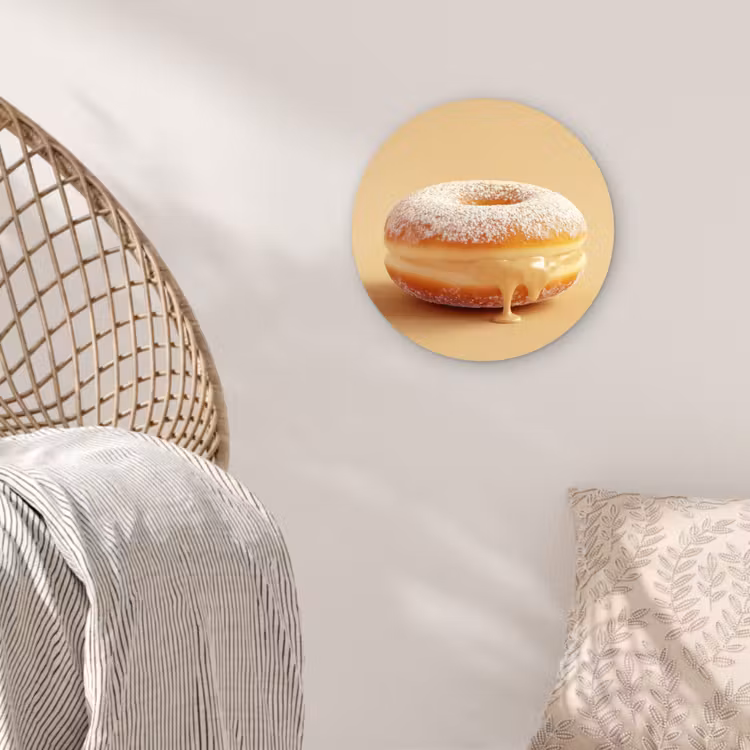 Donut - Romig - Poedersuiker - Beige Wandcirkel kunststof plaat 5mm dik klein -sfeer5