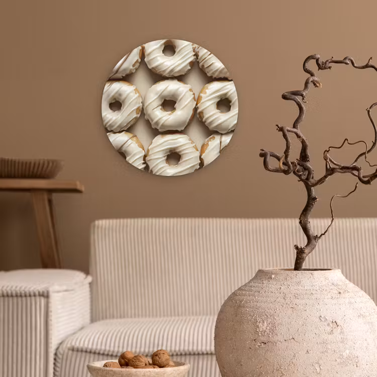 Donuts - Chocolade - Wit - Beige Wandcirkel kunststof plaat 5mm dik klein -sfeer1