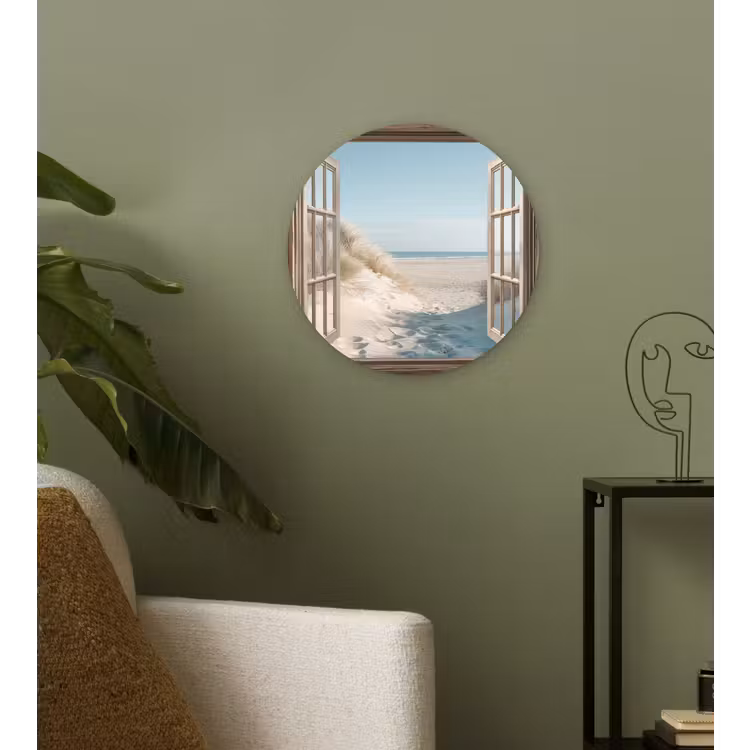 Doorkijk - Helmgras - Duinen - Zee - Landschap Wandcirkel kunststof plaat 5mm dik klein -sfeer3