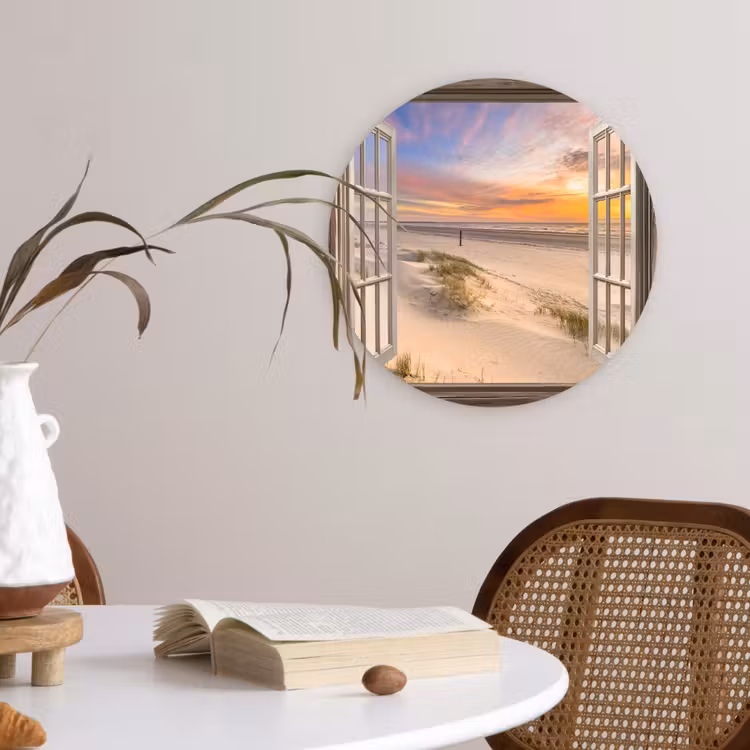 Doorkijk - Strand - Duinen - Natuur - Landschap Wandcirkel kunststof plaat 5mm dik klein -sfeer4