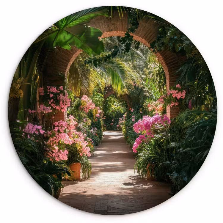 Doorkijk - Tropisch - Bloemen - Natuur Wandcirkel kunststof plaat 5mm dik klein -3d