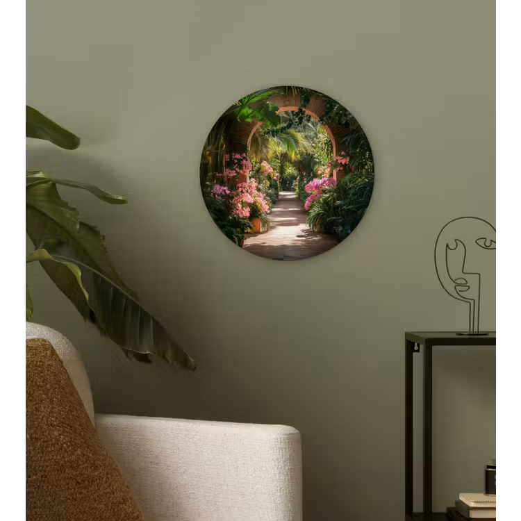 Doorkijk - Tropisch - Bloemen - Natuur Wandcirkel kunststof plaat 5mm dik klein -sfeer3