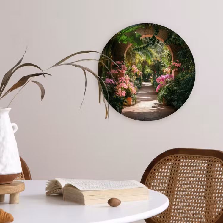 Doorkijk - Tropisch - Bloemen - Natuur Wandcirkel kunststof plaat 5mm dik klein -sfeer4