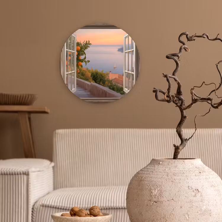 Doorkijk - Uitzicht - Meer - Landschap Wandcirkel kunststof plaat 5mm dik klein -sfeer1