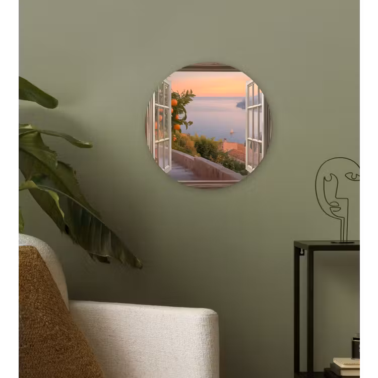 Doorkijk - Uitzicht - Meer - Landschap Wandcirkel kunststof plaat 5mm dik klein -sfeer3