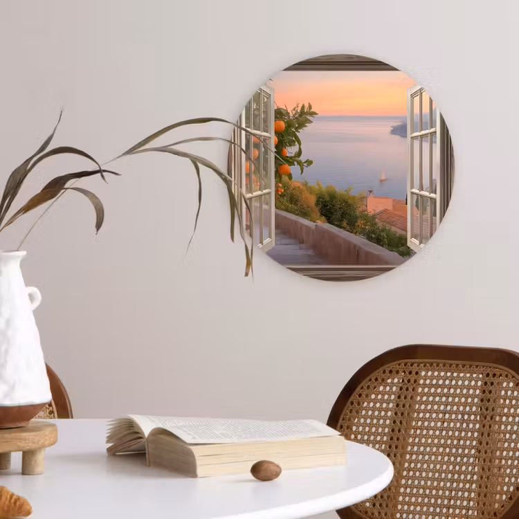 Doorkijk - Uitzicht - Meer - Landschap Wandcirkel kunststof plaat 5mm dik klein -sfeer4