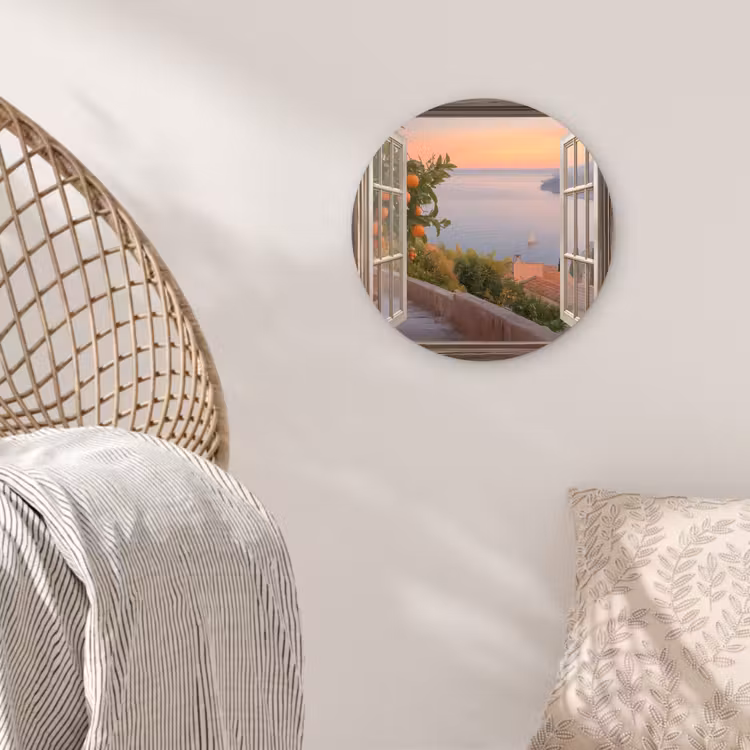 Doorkijk - Uitzicht - Meer - Landschap Wandcirkel kunststof plaat 5mm dik klein -sfeer5