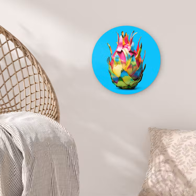 Drakenfruit - Blauw - Levendig Wandcirkel kunststof plaat 5mm dik klein -sfeer5