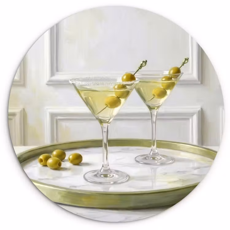 Drank - Martini - Olijven - Modern - Wit Wandcirkel kunststof plaat 5mm dik klein -3d