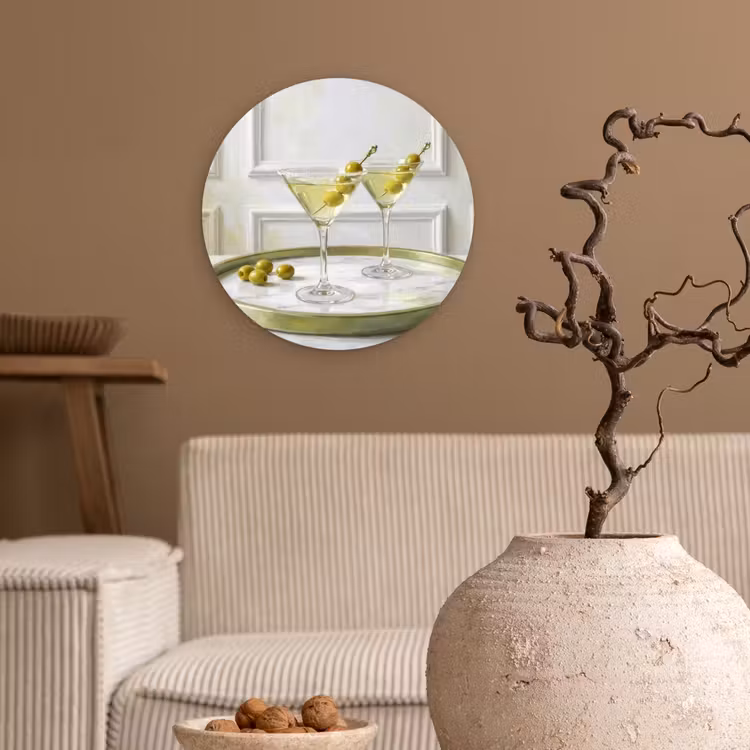 Drank - Martini - Olijven - Modern - Wit Wandcirkel kunststof plaat 5mm dik klein -sfeer1