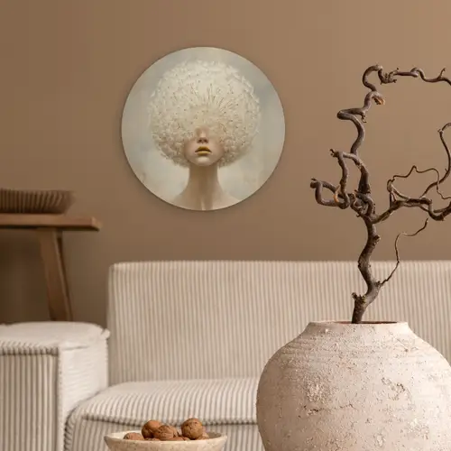 Dromerig - Beige - Paardenbloemzaadjes Wandcirkel kunststof plaat 5mm dik klein -sfeer1