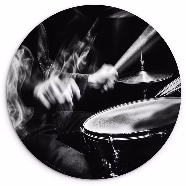Drummer - Zwart - Drumstel Wandcirkel kunststof plaat 5mm dik klein -3d