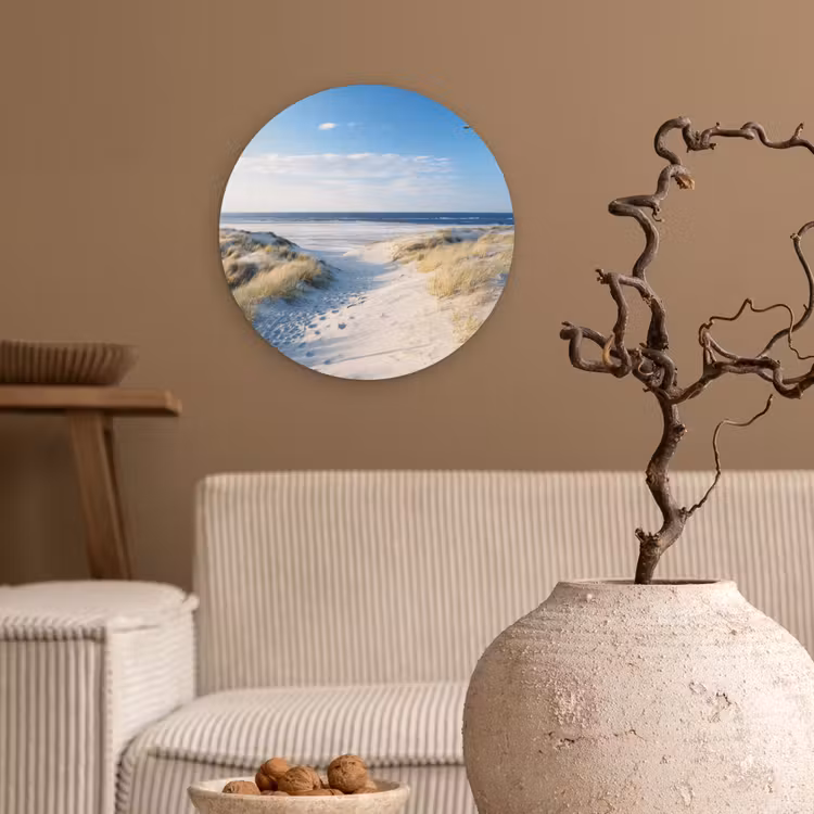 Duin - Meeuw - Strand - Zee - Zon Wandcirkel kunststof plaat 5mm dik klein -sfeer1
