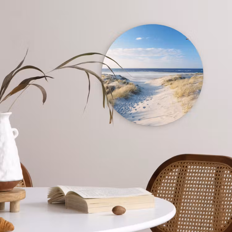 Duin - Meeuw - Strand - Zee - Zon Wandcirkel kunststof plaat 5mm dik klein -sfeer4