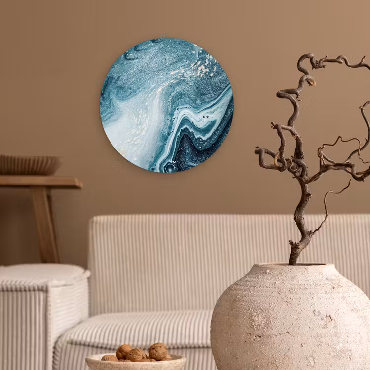 Edelstenen - Blauw - Natuur - Marmer - Abstract Wandcirkel kunststof plaat 5mm dik klein -sfeer1