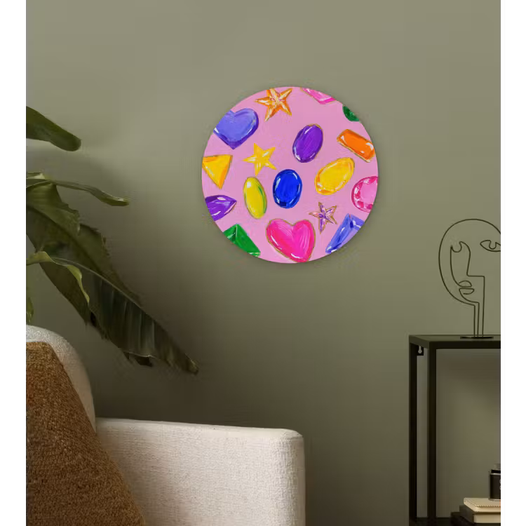 Edelstenen - Vormen - Hartje - Kleurrijk Wandcirkel kunststof plaat 5mm dik klein -sfeer3
