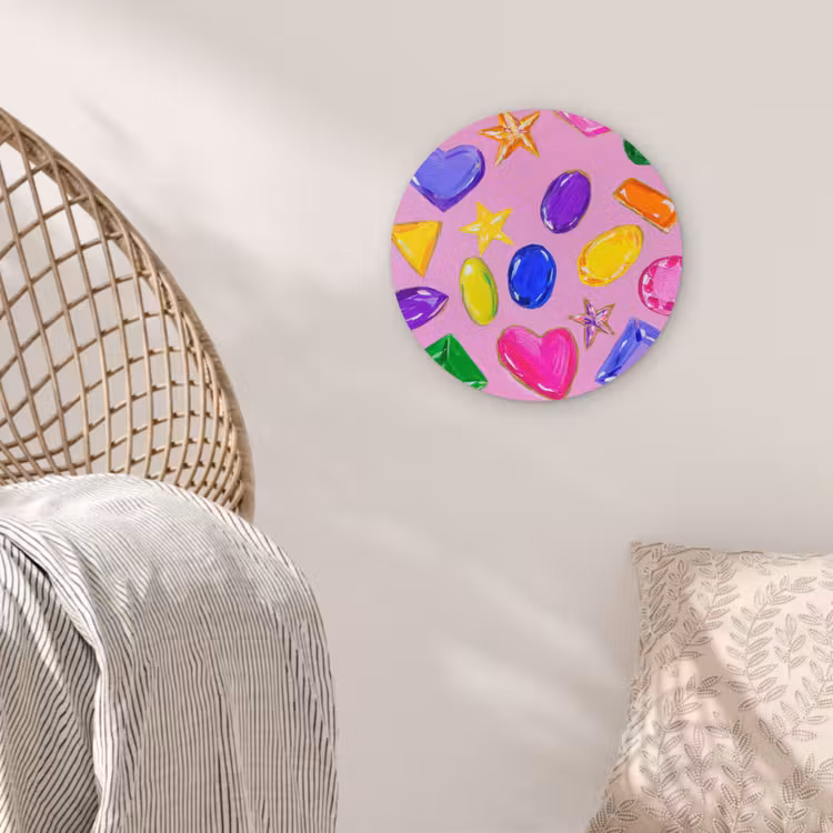 Edelstenen - Vormen - Hartje - Kleurrijk Wandcirkel kunststof plaat 5mm dik klein -sfeer5