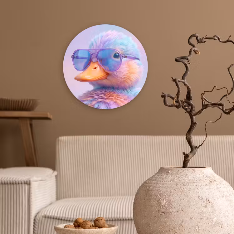 Eend - bril - Pastel Wandcirkel kunststof plaat 5mm dik klein -sfeer1