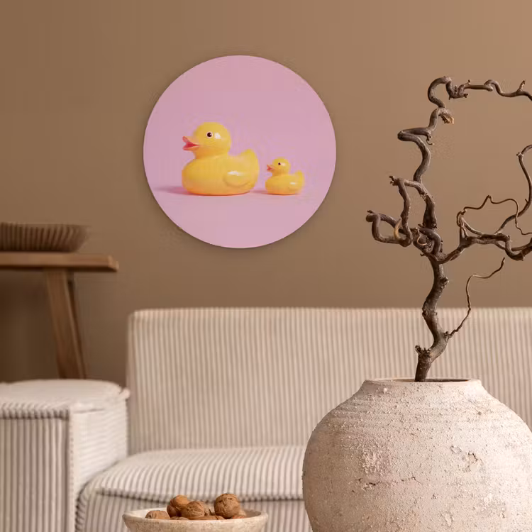 Eendjes - Vrolijk - Roze Wandcirkel kunststof plaat 5mm dik klein -sfeer1