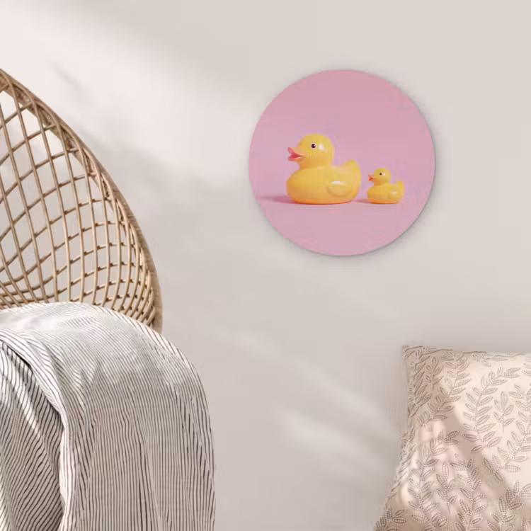 Eendjes - Vrolijk - Roze Wandcirkel kunststof plaat 5mm dik klein -sfeer5