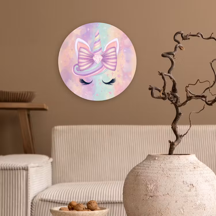 Eenhoorn - Glitters - Regenboog - Pastel Wandcirkel kunststof plaat 5mm dik klein -sfeer1
