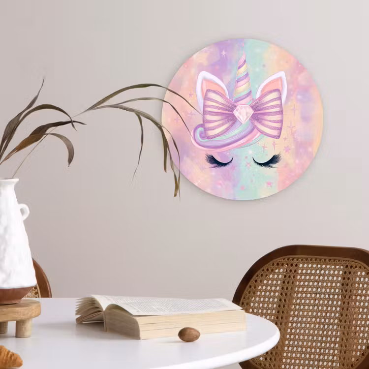 Eenhoorn - Glitters - Regenboog - Pastel Wandcirkel kunststof plaat 5mm dik klein -sfeer4