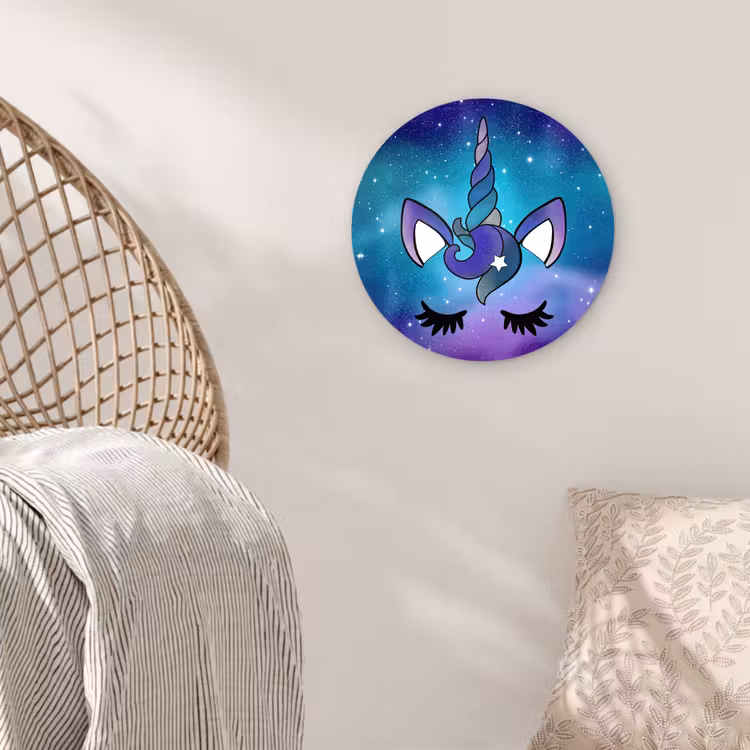 Eenhoorn - Sterrenhemel - Ster - Blauw Wandcirkel kunststof plaat 5mm dik klein -sfeer5