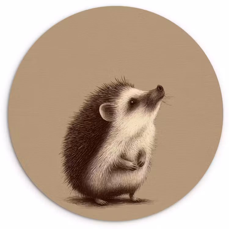 Egel - Snuitje - Bruin - Stekels Wandcirkel kunststof plaat 5mm dik klein -3d