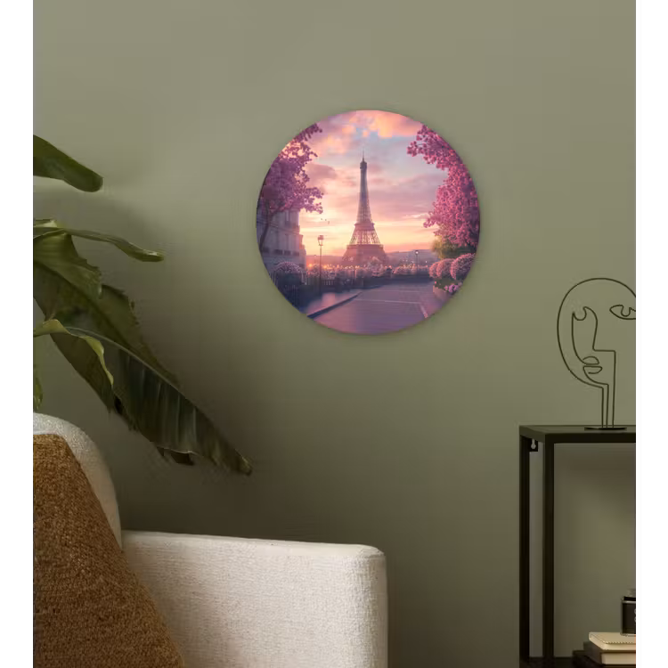 Eiffeltoren - Parijs - Roze Wandcirkel kunststof plaat 5mm dik klein -sfeer3