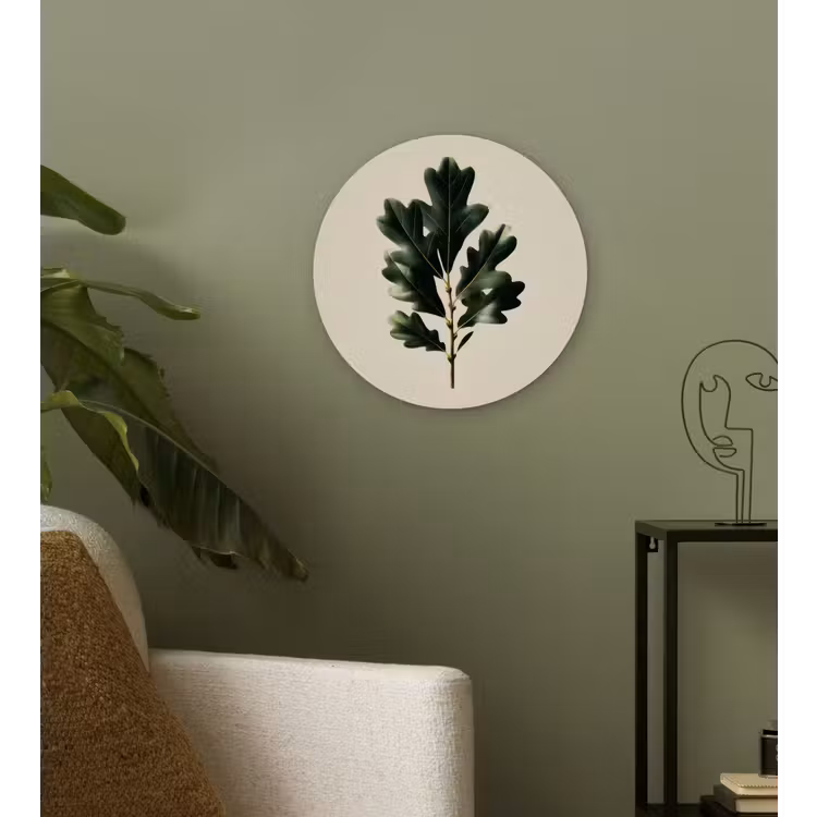 Eikenbladeren - Beige - Groen - Golvende randen Wandcirkel kunststof plaat 5mm dik klein -sfeer3