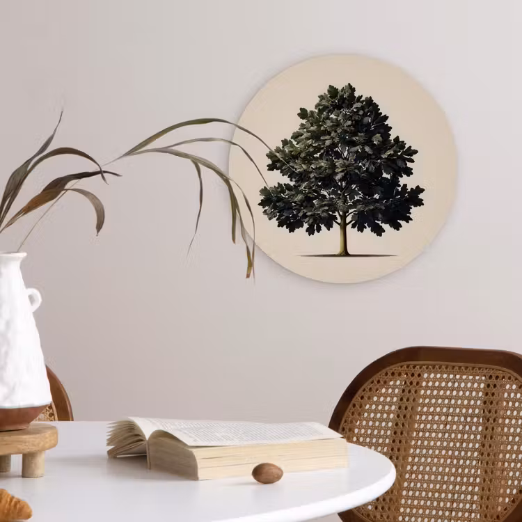 Eikenboom - Schaduw - Egaal Wandcirkel kunststof plaat 5mm dik klein -sfeer4