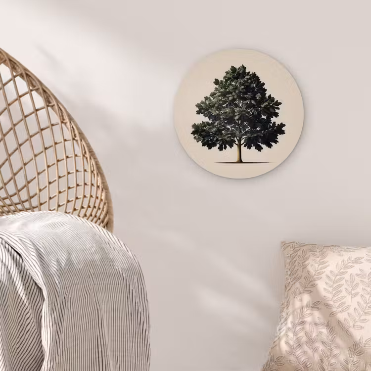 Eikenboom - Schaduw - Egaal Wandcirkel kunststof plaat 5mm dik klein -sfeer5