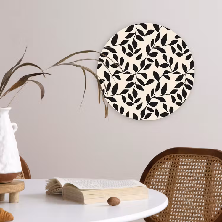Elegant - Patroon - Zwart - Beige Wandcirkel kunststof plaat 5mm dik klein 188 -sfeer4