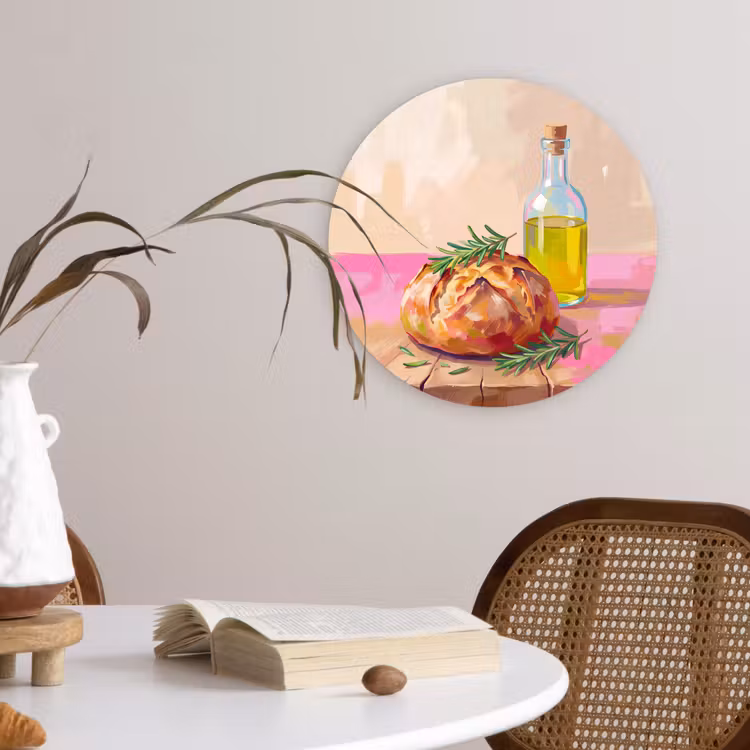 Eten - Brood - Olijfolie - Abstract - Keuken Wandcirkel kunststof plaat 5mm dik klein -sfeer4