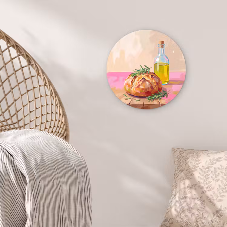 Eten - Brood - Olijfolie - Abstract - Keuken Wandcirkel kunststof plaat 5mm dik klein -sfeer5