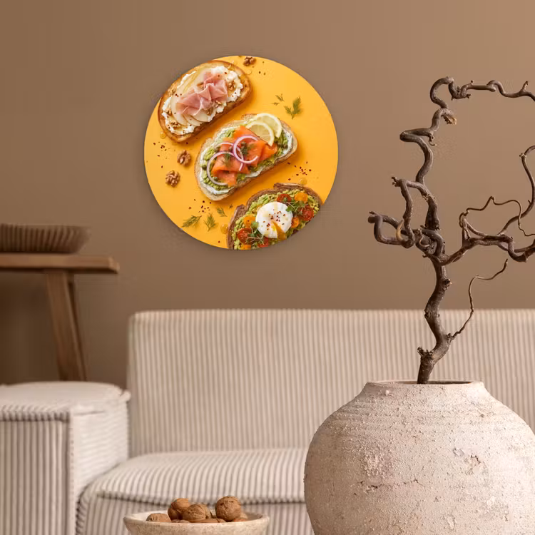 Eten - Brood - Ontbijt - Modern - Kleurrijk Wandcirkel kunststof plaat 5mm dik klein -sfeer1