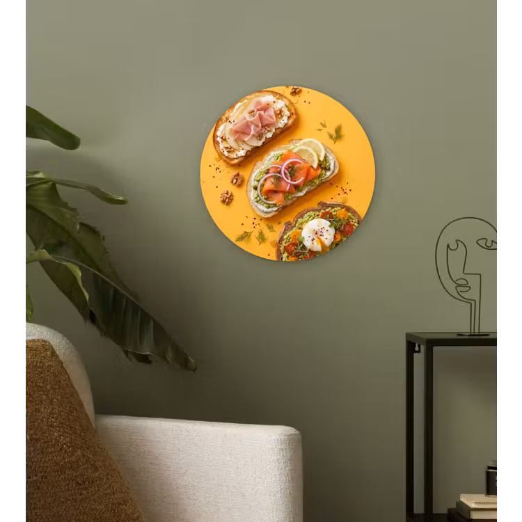 Eten - Brood - Ontbijt - Modern - Kleurrijk Wandcirkel kunststof plaat 5mm dik klein -sfeer3