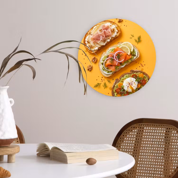 Eten - Brood - Ontbijt - Modern - Kleurrijk Wandcirkel kunststof plaat 5mm dik klein -sfeer4