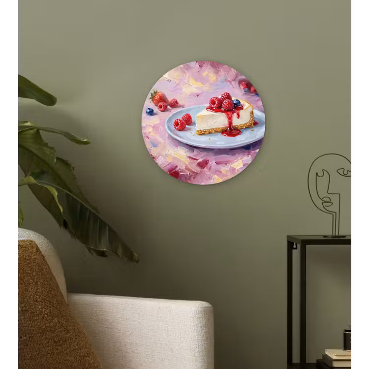 Eten - Cheesecake - Bessen - Abstract - Roze Wandcirkel kunststof plaat 5mm dik klein -sfeer3