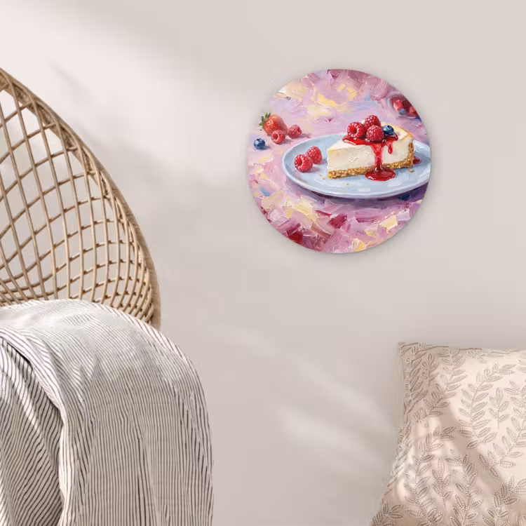 Eten - Cheesecake - Bessen - Abstract - Roze Wandcirkel kunststof plaat 5mm dik klein -sfeer5