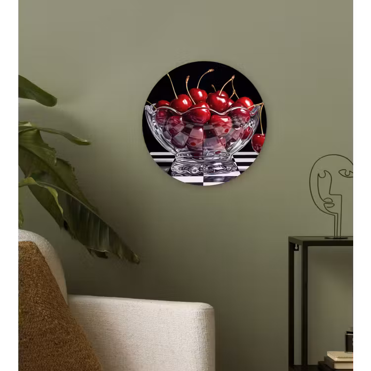 Muurcirkel - Eten - Kersen - Rood - Eten - Kersen - Rood Wandcirkel kunststof plaat 5mm dik klein