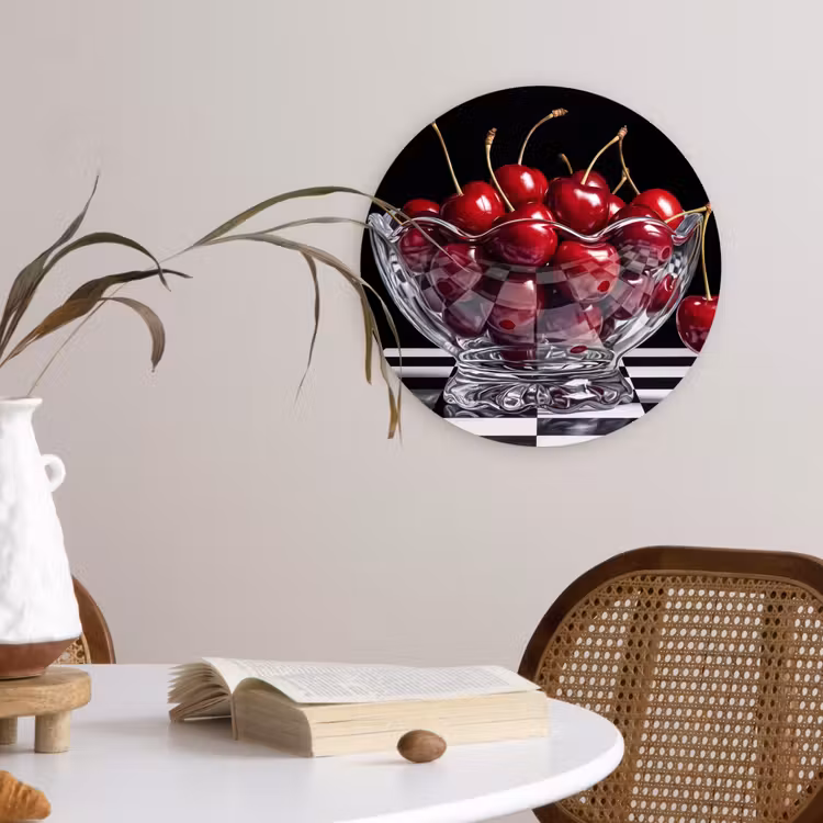 Muurcirkel - Eten - Kersen - Rood - Eten - Kersen - Rood Wandcirkel kunststof plaat 5mm dik klein