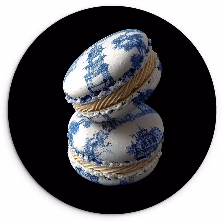 Eten - Macarons - Delfts blauw - Koekjes Wandcirkel kunststof plaat 5mm dik klein -3d