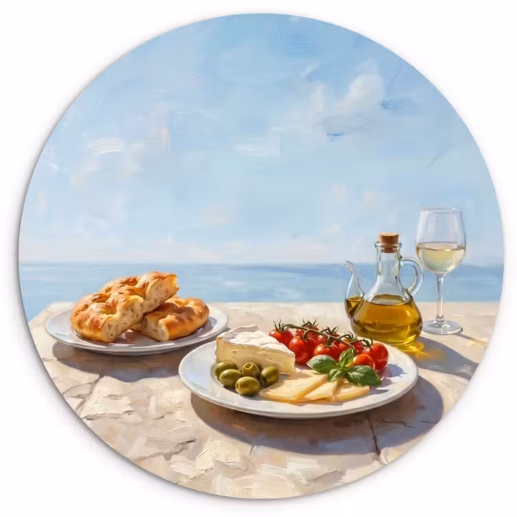 Eten - Middellandse Zee - Natuur - Geschilderd Wandcirkel kunststof plaat 5mm dik klein -3d