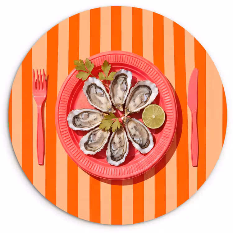 Eten - Oester - Zeevruchten - Oranje - Modern Wandcirkel kunststof plaat 5mm dik klein -3d